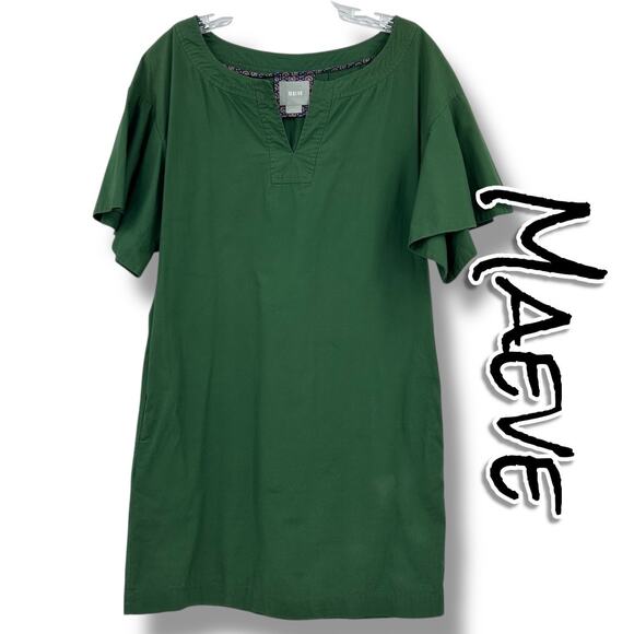 Maeve Anthropologie Green Flutter Sleeve Cotton Shift Dress Pockets Womens Sz XS - Picture 1 of 12